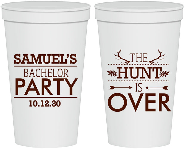 Personalized Bachelor Party 22 oz Stadium Cups - Hunt Is Over | 40084