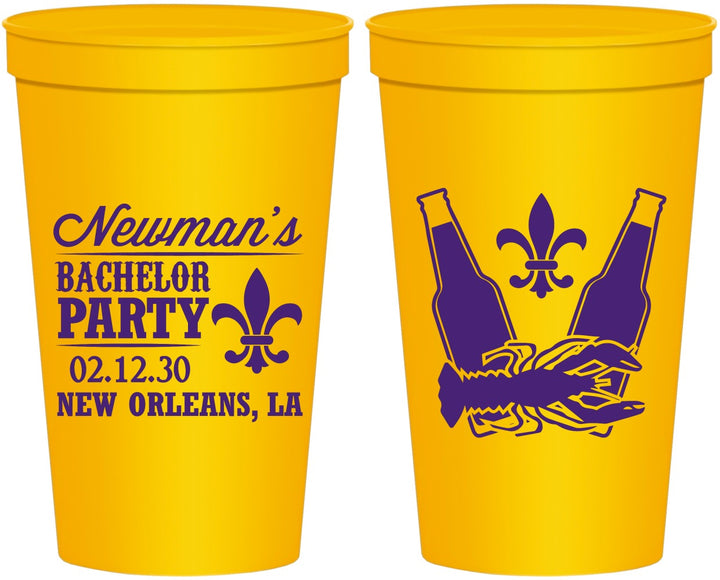 Personalized Bachelor Party 22 oz Stadium Cups - Mardi Gras | 40085