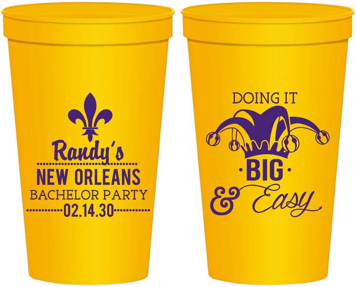 Personalized Bachelor Party 22 oz Stadium Cups - Mardi Gras | 40089