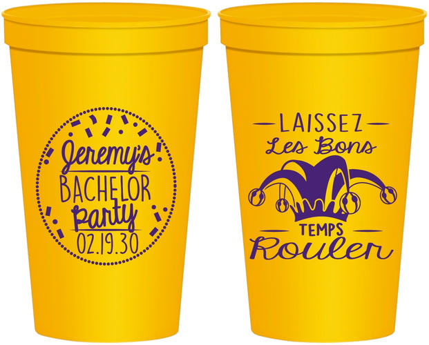 Personalized Bachelor Party 22 oz Stadium Cups - Mardi Gras | 40090