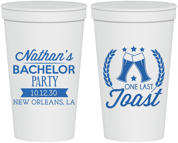 Personalized Bachelor Party 22 oz Stadium Cups - One Last Toast | 40095
