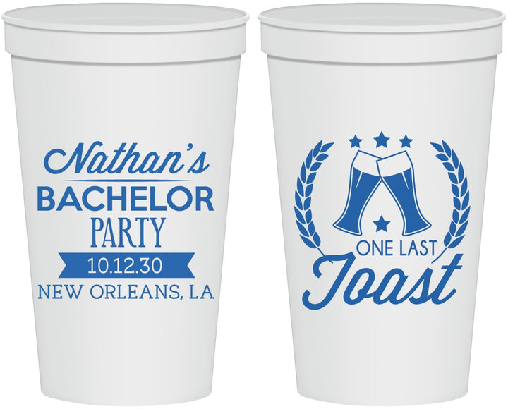 Personalized Bachelor Party 22 oz Stadium Cups - One Last Toast | 40095