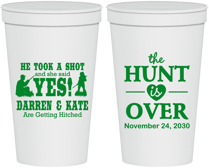 Personalized Wedding 22 oz Stadium Cups - The Hunt Is Over | 403