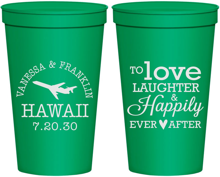 Personalized Wedding 22 oz Stadium Cups - Love Laughter Happily | 404