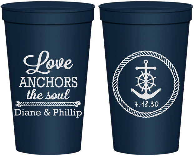 Personalized Wedding 22 oz Stadium Cups - Love Anchors The Soul | 405
