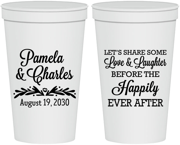 Personalized Wedding 22 oz Stadium Cups - Love Laughter Happily | 409