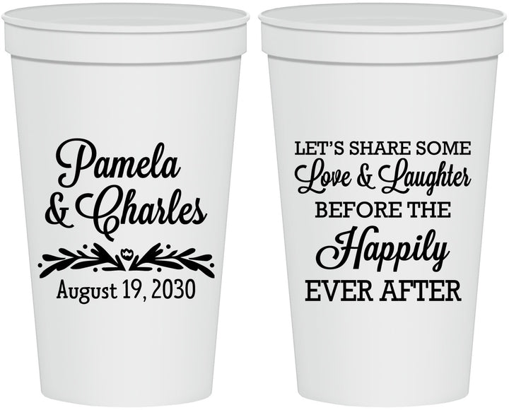 Personalized Wedding 22 oz Stadium Cups - Love Laughter Happily | 409