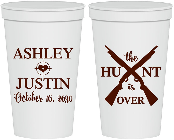 Personalized Wedding 22 oz Stadium Cups - The Hunt Is Over | 412