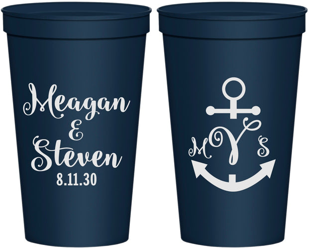 Personalized Wedding 22 oz Stadium Cups - Monogram Nautical | 414