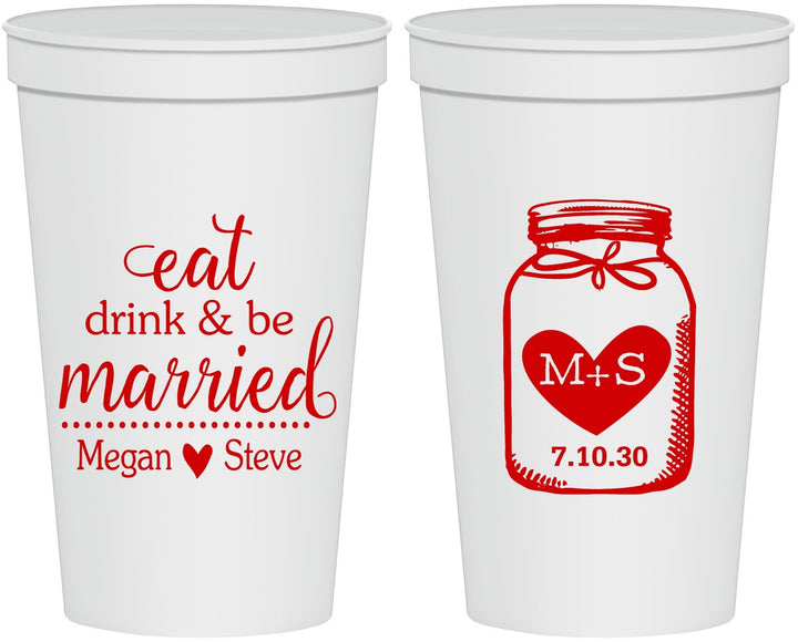 Personalized Wedding 22 oz Stadium Cups - Mason Jar | 415