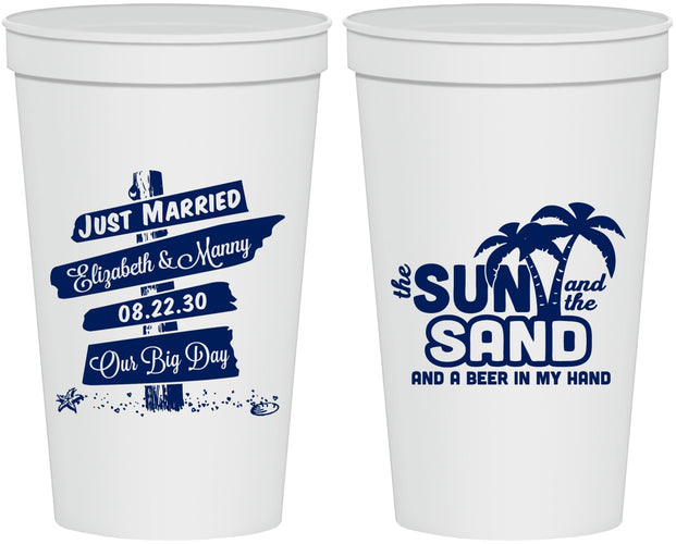 Personalized Wedding 22 oz Stadium Cups - Sun Sand Drink In My Hand | 416