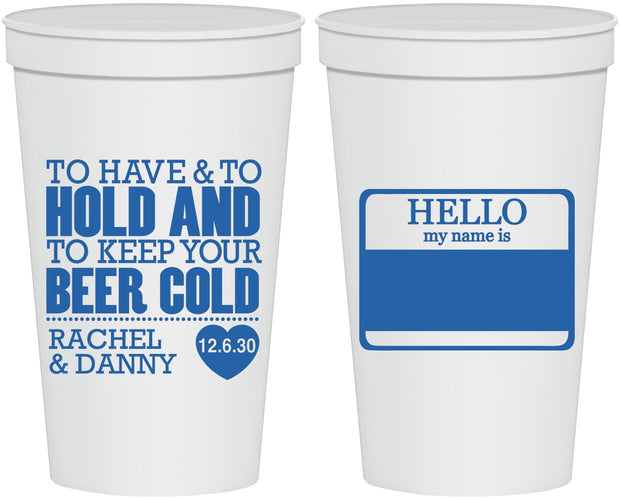 Personalized Wedding 22 oz Stadium Cups - Hello My Name Is | 418