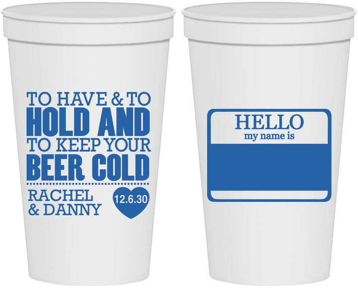 Personalized Wedding 22 oz Stadium Cups - Hello My Name Is | 418