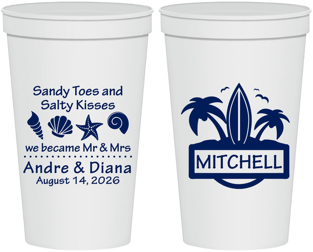 Personalized Wedding 22 oz Stadium Cups - Sandy Toes Salty Kisses | 419