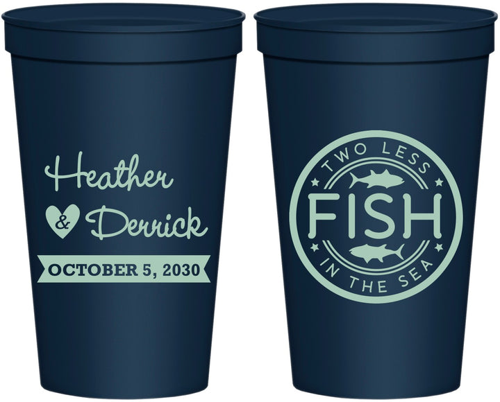 Personalized Wedding 22 oz Stadium Cups - Two Less Fish In The Sea | 420