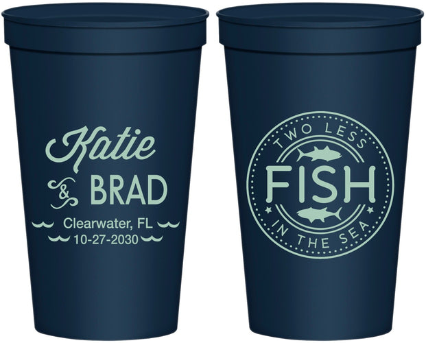Personalized Wedding 22 oz Stadium Cups - Two Less Fish In The Sea | 421