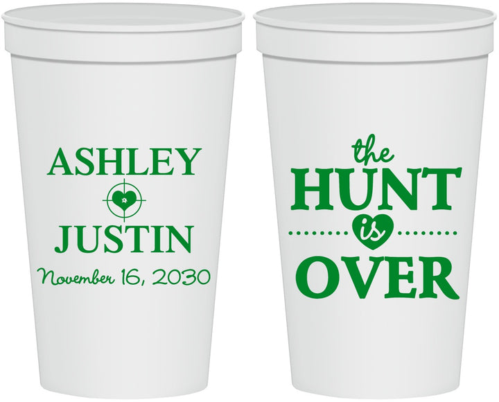 Personalized Wedding 22 oz Stadium Cups - The Hunt Is Over | 422