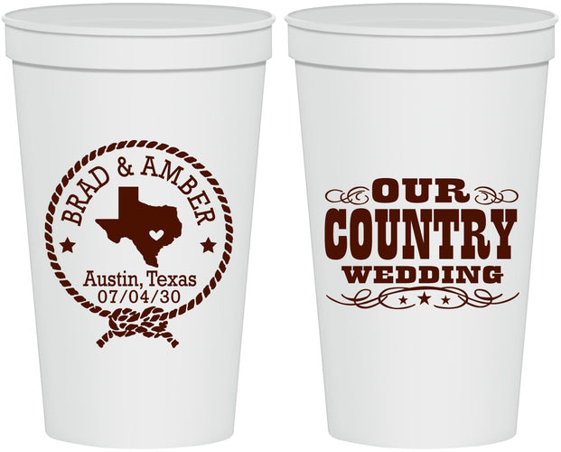 Personalized Wedding 22 oz Stadium Cups - Country Texas | 424