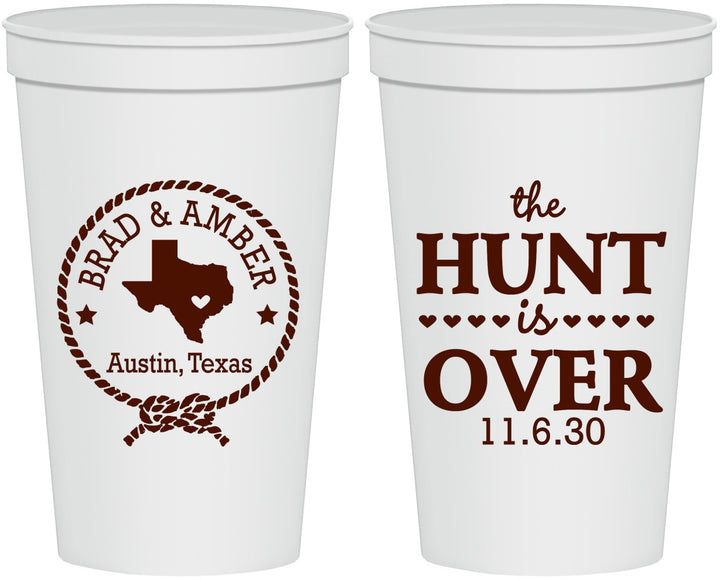 Personalized Wedding 22 oz Stadium Cups - The Hunt Is Over | 426