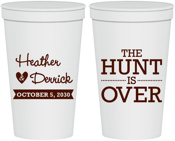 Personalized Wedding 22 oz Stadium Cups - The Hunt Is Over | 427