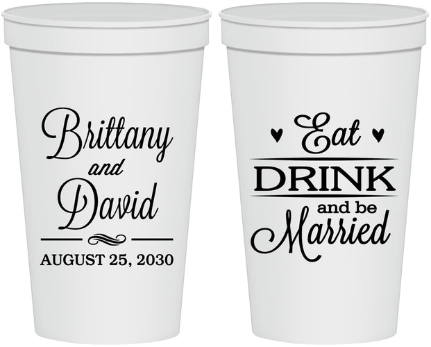 Personalized Wedding 22 oz Stadium Cups - Eat Drink Be Married | 430