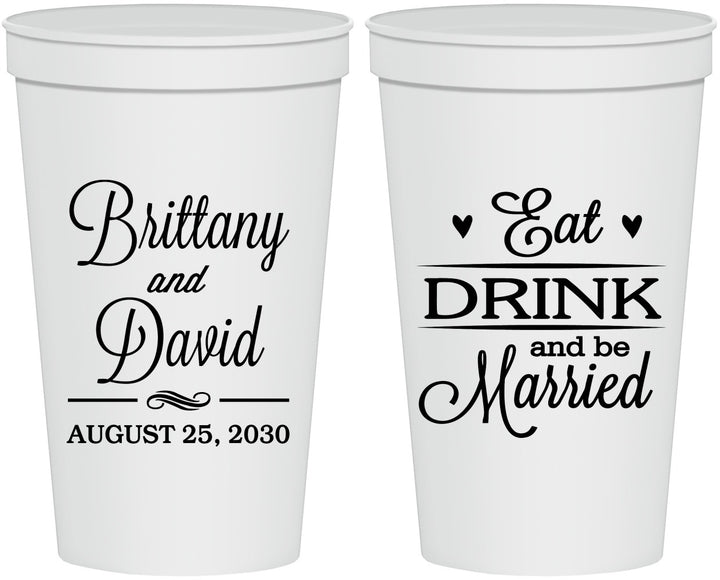 Personalized Wedding 22 oz Stadium Cups - Eat Drink Be Married | 430