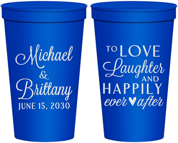 Personalized Wedding 22 oz Stadium Cups - Love Laughter Happily | 432