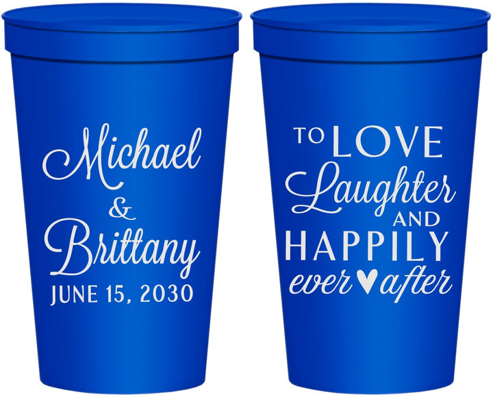 Personalized Wedding 22 oz Stadium Cups - Love Laughter Happily | 432