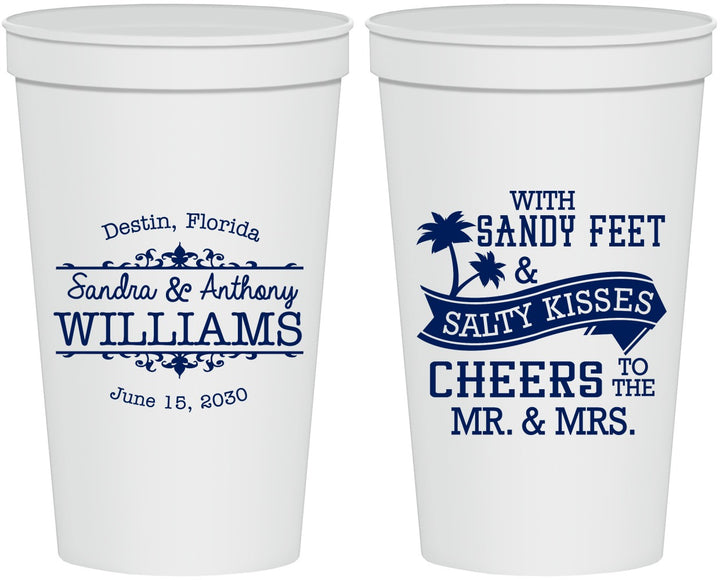 Personalized Wedding 22 oz Stadium Cups - Sandy Feet Salty Kisses | 434