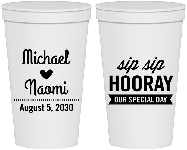 Personalized Wedding 22 oz Stadium Cups - Sip Sip Hooray | 437