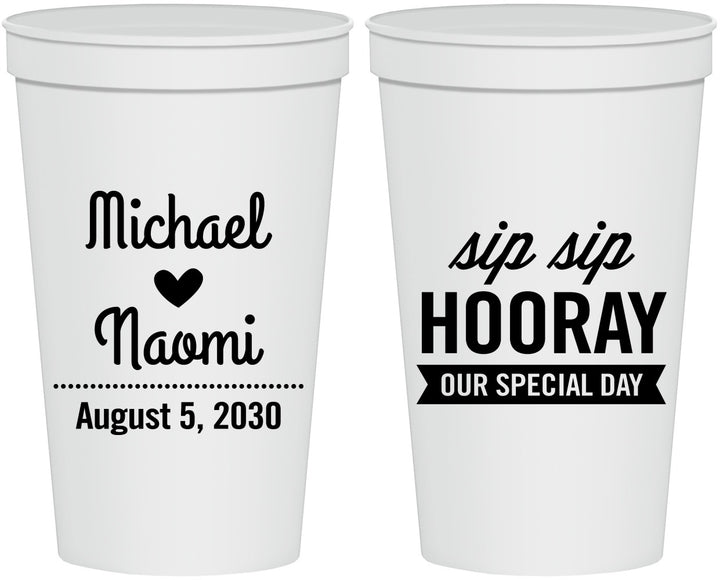 Personalized Wedding 22 oz Stadium Cups - Sip Sip Hooray | 437