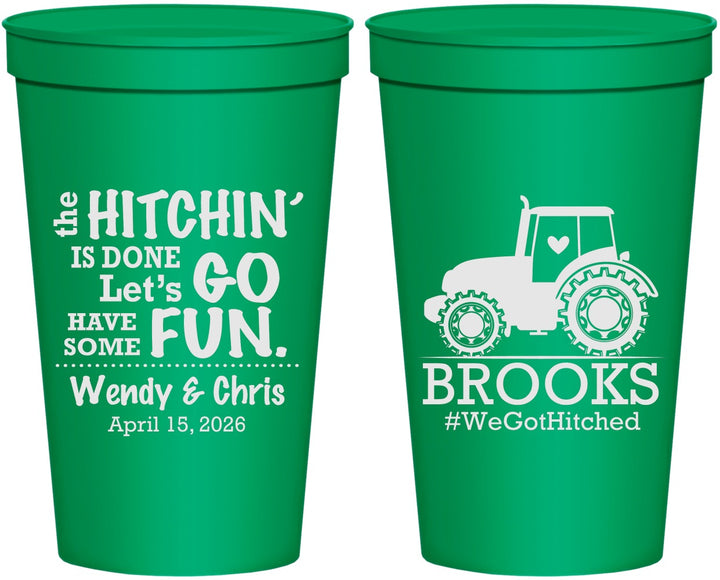 Personalized Wedding 22 oz Stadium Cups - Tractor Hitchin | 448