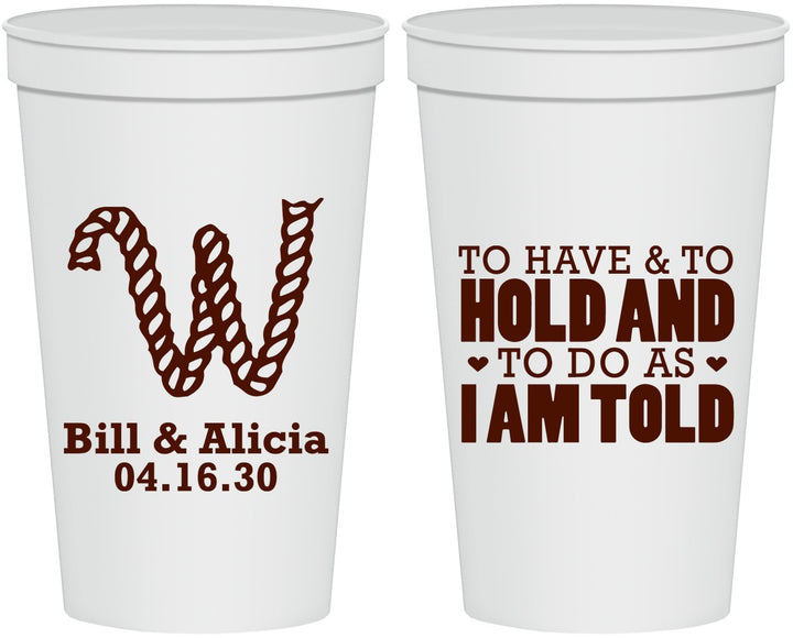 Personalized Wedding 22 oz Stadium Cups - To Have And To Hold | 449
