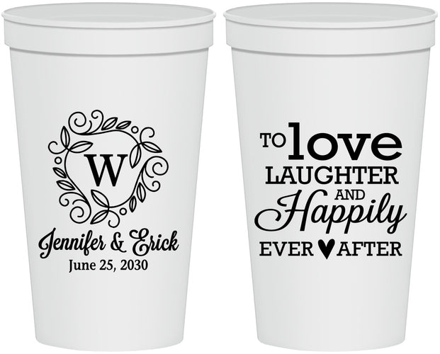 Personalized Wedding 22 oz Stadium Cups - Love Laughter Happily | 461