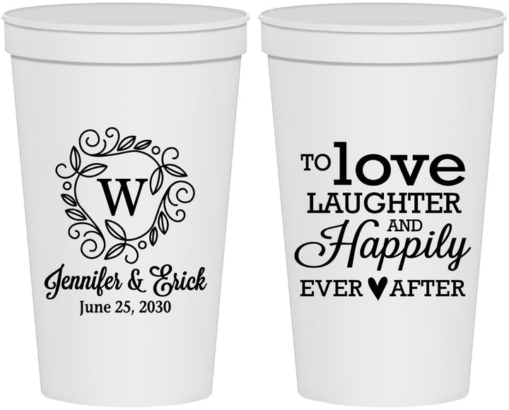 Personalized Wedding 22 oz Stadium Cups - Love Laughter Happily | 461