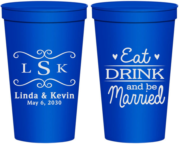 Personalized Wedding 22 oz Stadium Cups - Eat Drink Be Married | 463