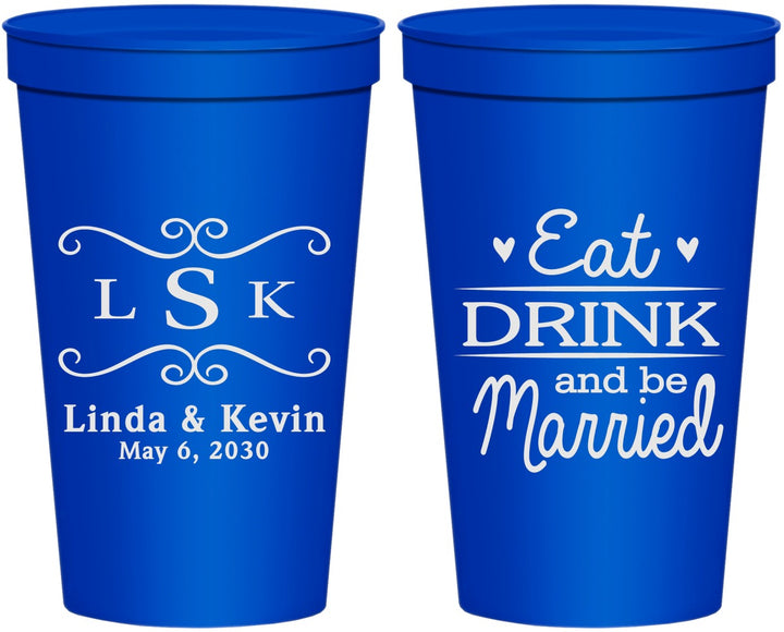 Personalized Wedding 22 oz Stadium Cups - Eat Drink Be Married | 463