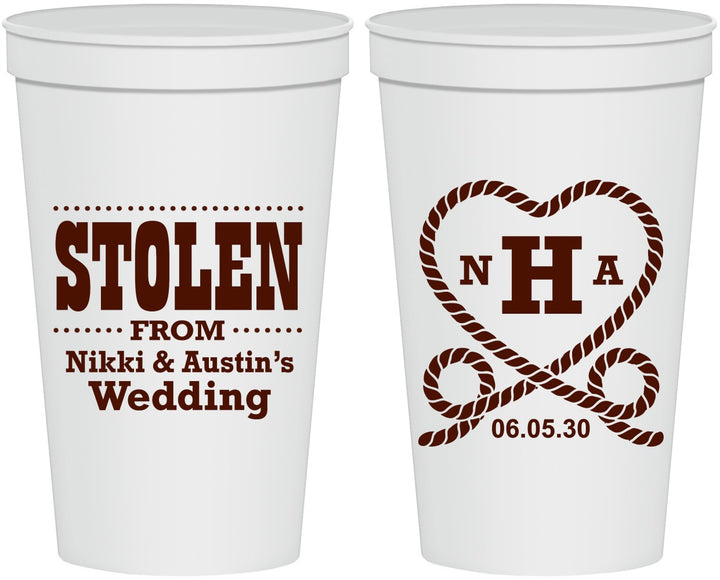 Personalized Wedding 22 oz Stadium Cups - Stolen Monogram | 474