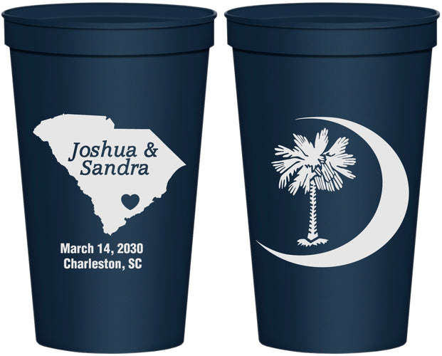 Personalized Wedding 22 oz Stadium Cups - Palmetto Tree | 475