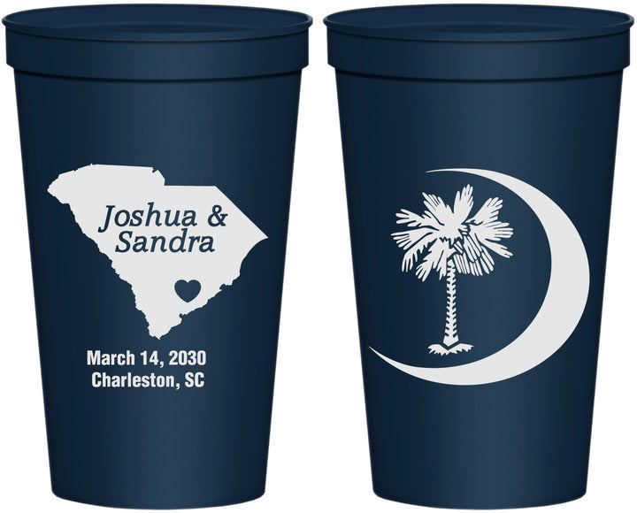 Personalized Wedding 22 oz Stadium Cups - Palmetto Tree | 475