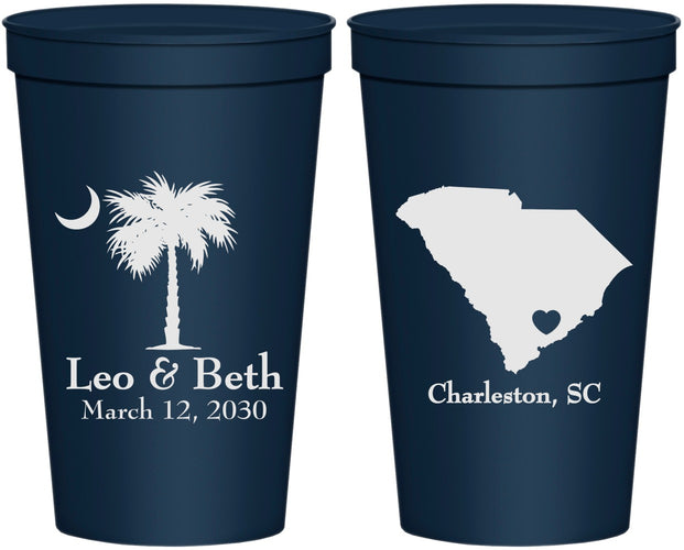 Personalized Wedding 22 oz Stadium Cups - Palmetto Tree | 476