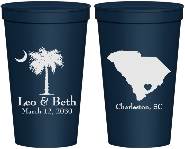 Personalized Wedding 22 oz Stadium Cups - Palmetto Tree | 476