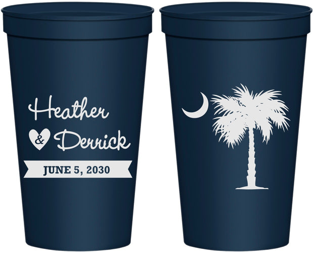 Personalized Wedding 22 oz Stadium Cups - Palmetto Tree | 477