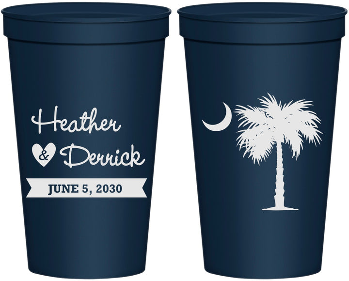 Personalized Wedding 22 oz Stadium Cups - Palmetto Tree | 477