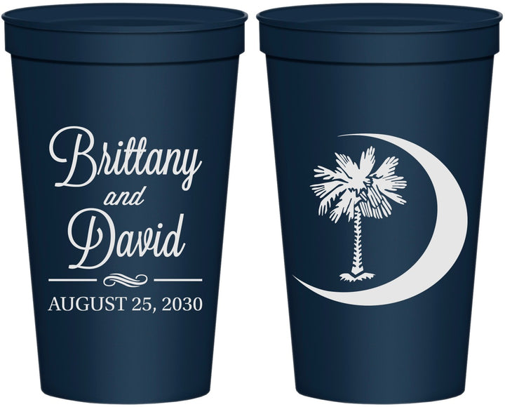 Personalized Wedding 22 oz Stadium Cups - Palmetto Tree | 478