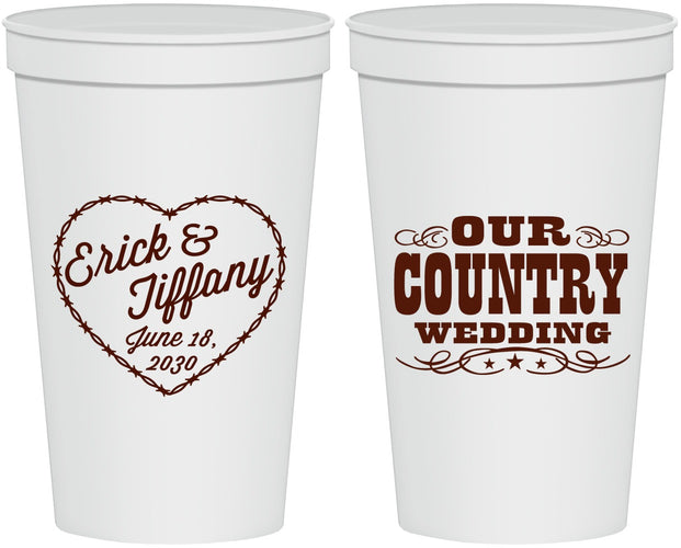 Personalized Wedding 22 oz Stadium Cups - Country Wedding | 484