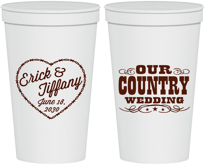 Personalized Wedding 22 oz Stadium Cups - Country Wedding | 484