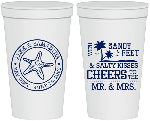 Personalized Wedding 22 oz Stadium Cups - Sandy Feet Salty Kisses | 488