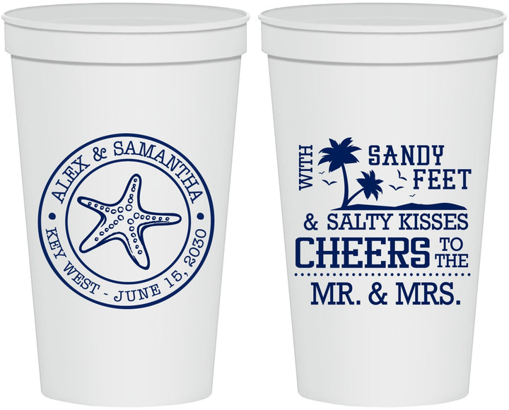 Personalized Wedding 22 oz Stadium Cups - Sandy Feet Salty Kisses | 488