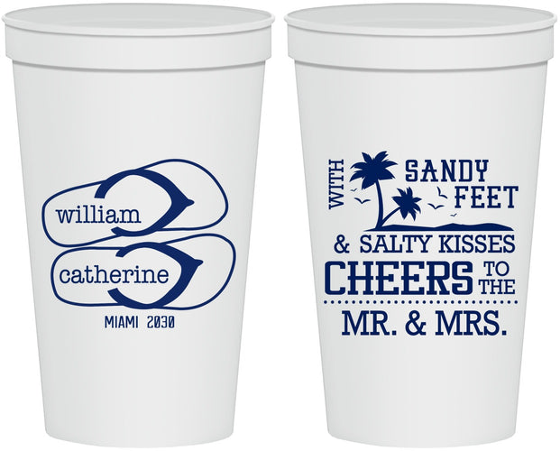 Personalized Wedding 22 oz Stadium Cups - Sandy Feet Salty Kisses | 490